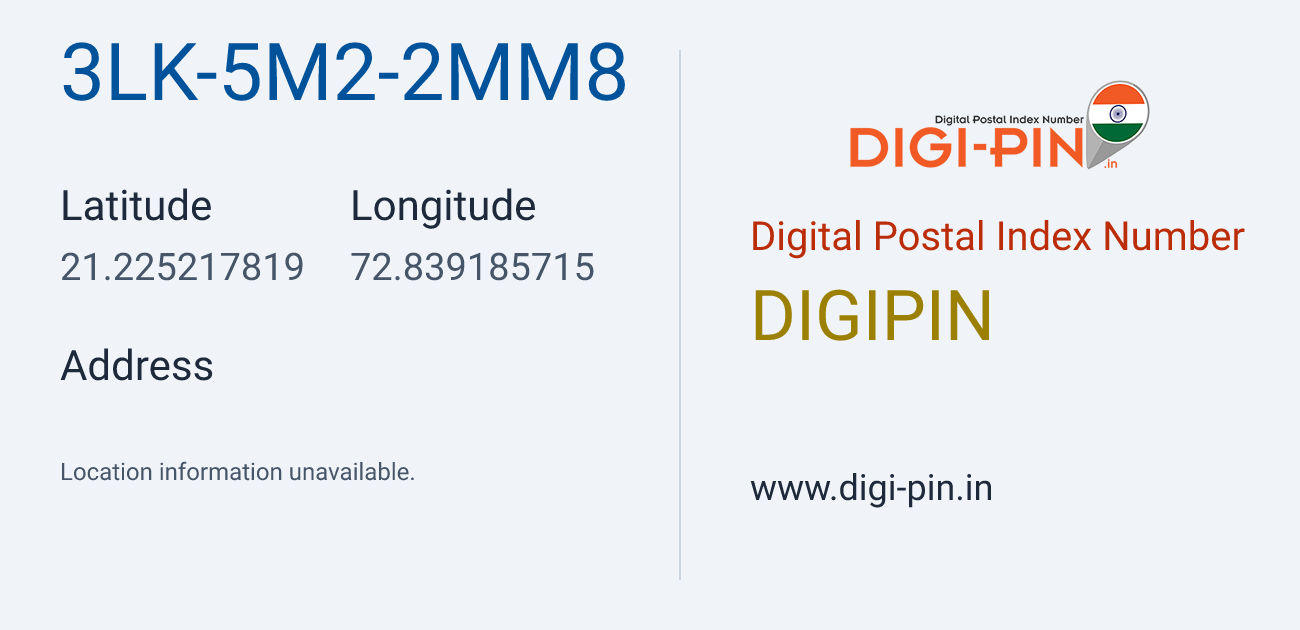 DigiPin 3LK-5M2-2MM8 location map showing coordinates 21.225218, 72.839186