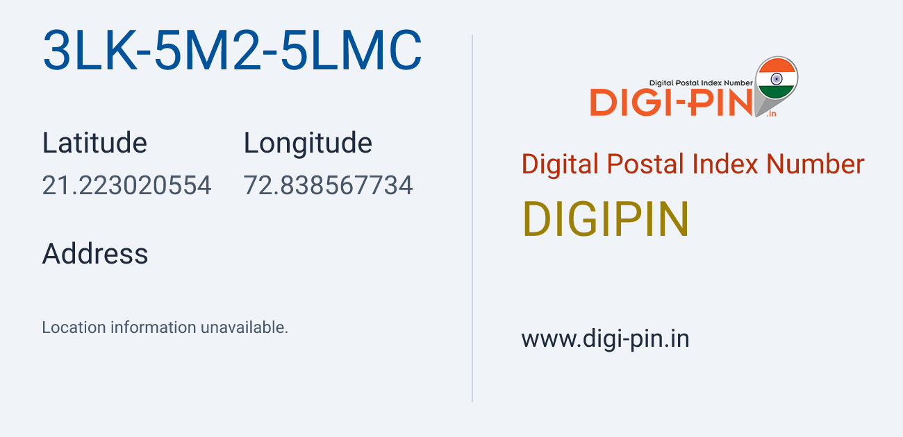 DigiPin 3LK-5M2-5LMC location map showing coordinates 21.223021, 72.838568
