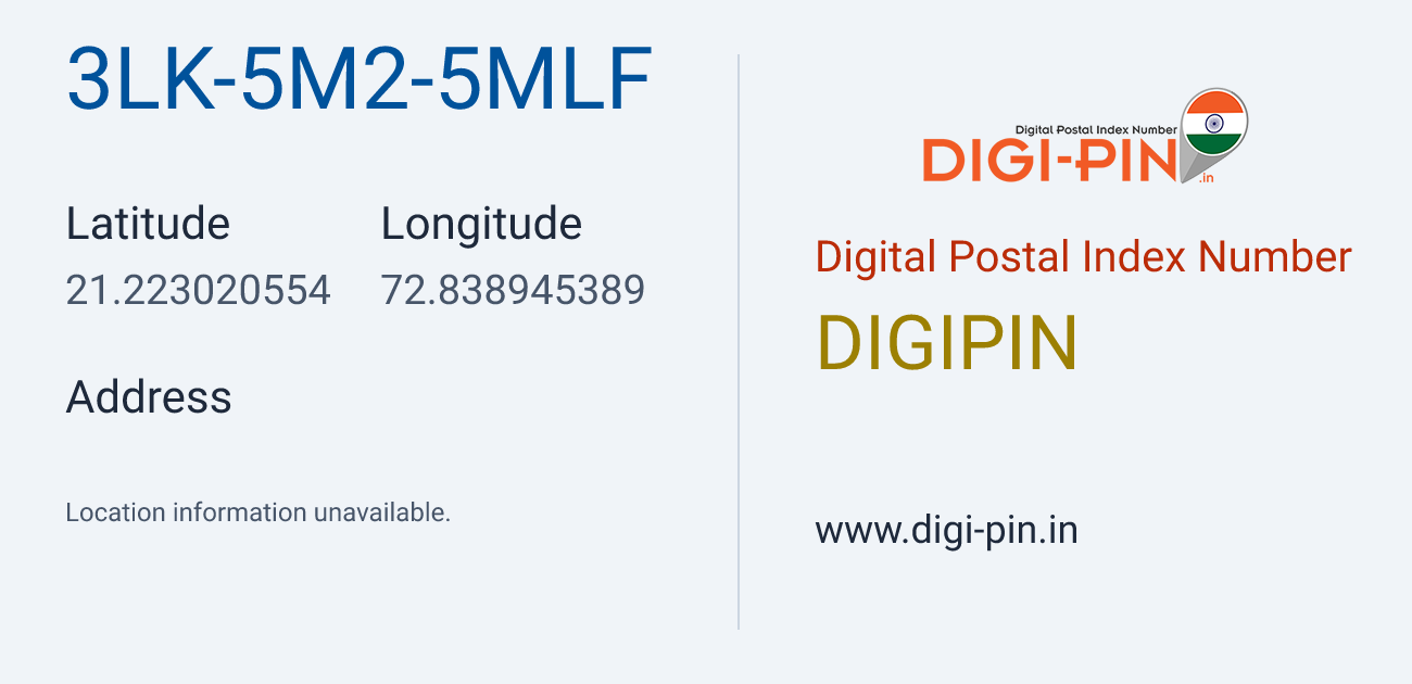 DigiPin 3LK-5M2-5MLF location map showing coordinates 21.223021, 72.838945