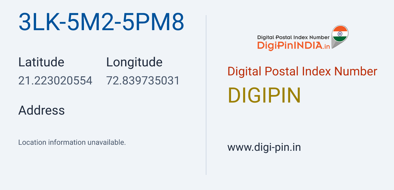 DigiPin 3LK-5M2-5PM8 location map showing coordinates 21.223021, 72.839735