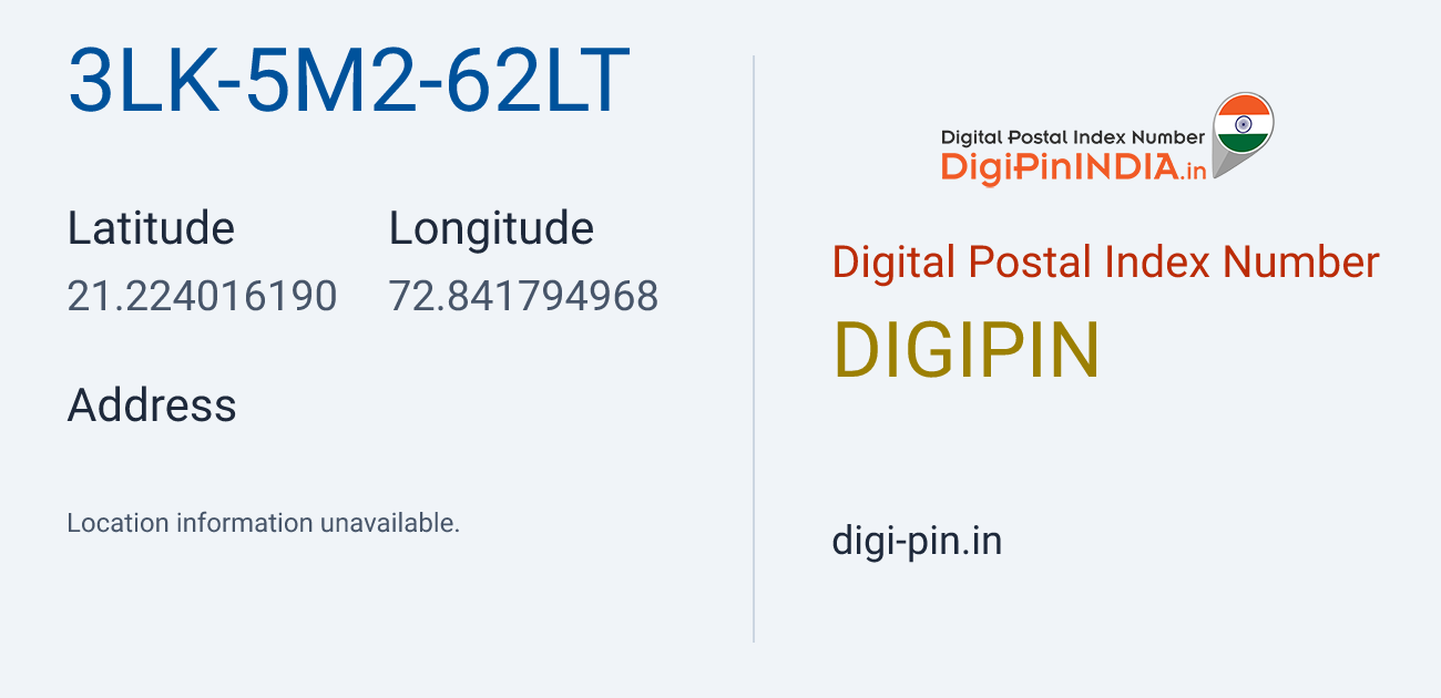 DigiPin 3LK-5M2-62LT location map showing coordinates 21.224016, 72.841795