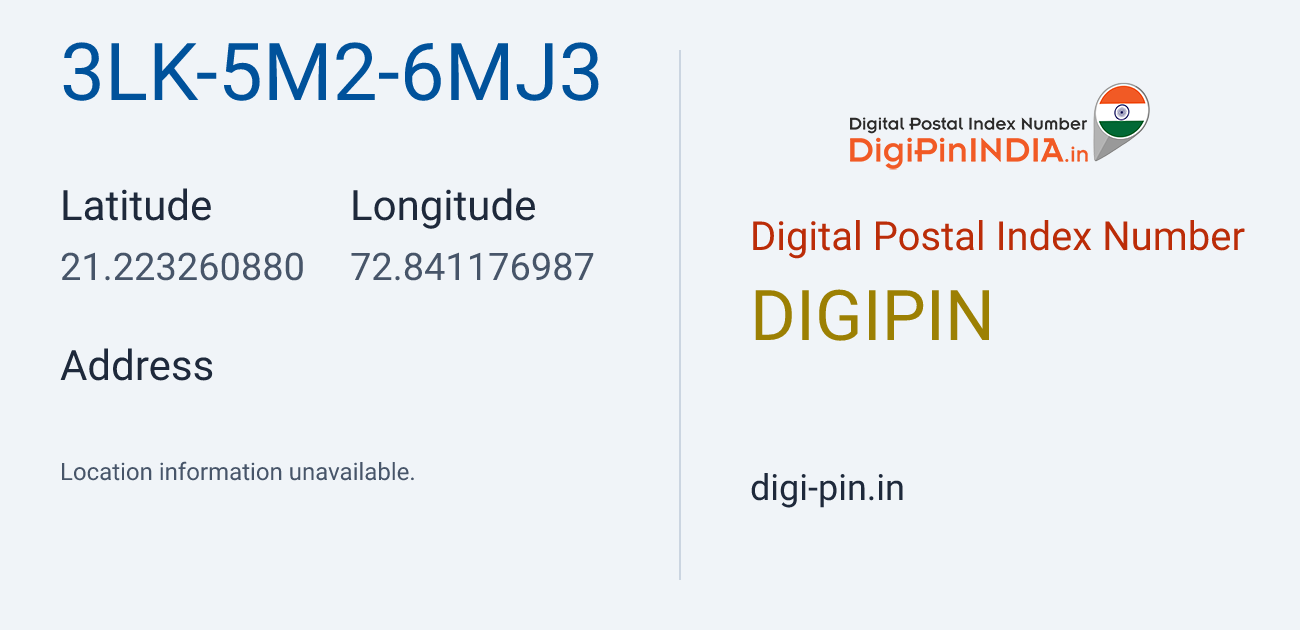 DigiPin 3LK-5M2-6MJ3 location map showing coordinates 21.223261, 72.841177