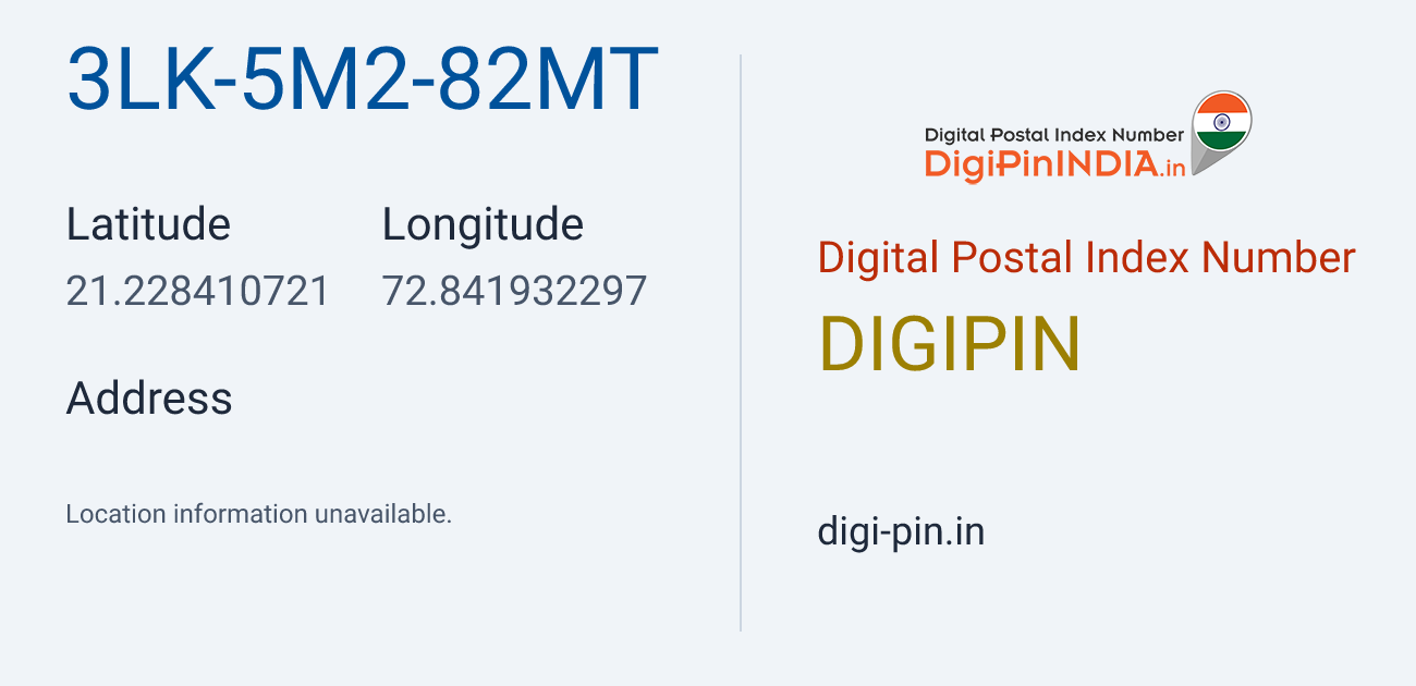 DigiPin 3LK-5M2-82MT location map showing coordinates 21.228411, 72.841932