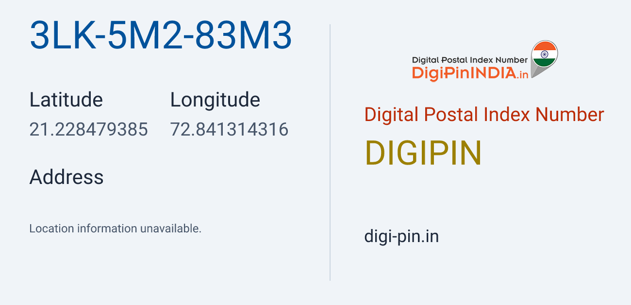 DigiPin 3LK-5M2-83M3 location map showing coordinates 21.228479, 72.841314