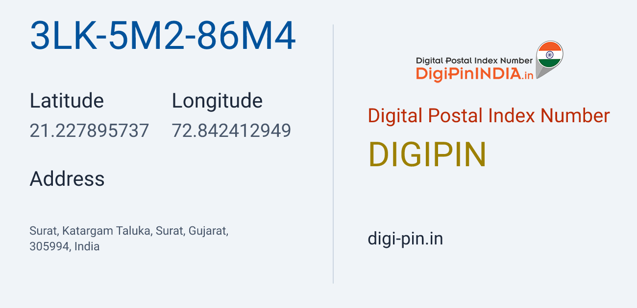 DigiPin 3LK-5M2-86M4 location map showing coordinates 21.227896, 72.842413