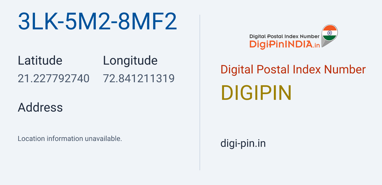 DigiPin 3LK-5M2-8MF2 location map showing coordinates 21.227793, 72.841211