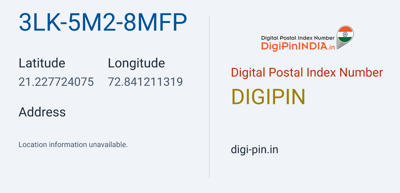 DigiPin 3LK-5M2-8MFP location map showing coordinates 21.227724, 72.841211