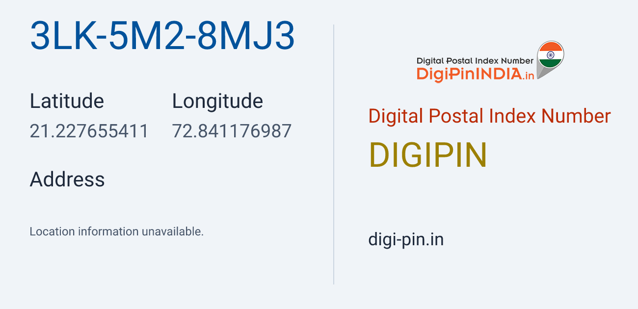 DigiPin 3LK-5M2-8MJ3 location map showing coordinates 21.227655, 72.841177
