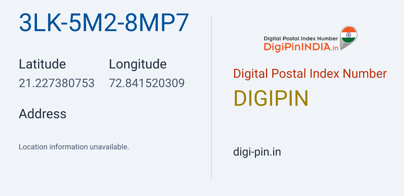 DigiPin 3LK-5M2-8MP7 location map showing coordinates 21.227381, 72.841520