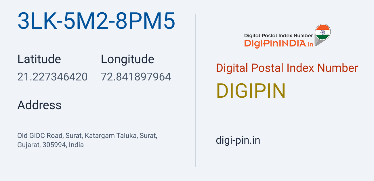 DigiPin 3LK-5M2-8PM5 location map showing coordinates 21.227346, 72.841898