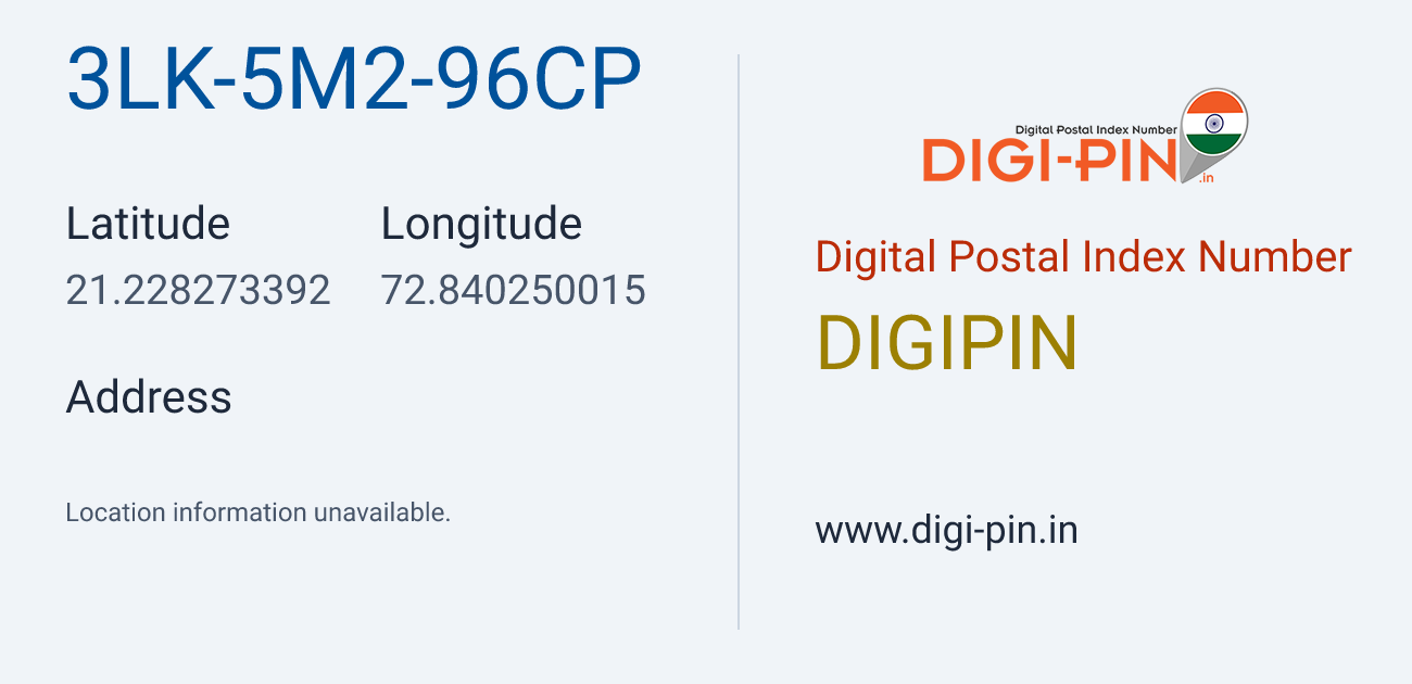 DigiPin 3LK-5M2-96CP location map showing coordinates 21.228273, 72.840250