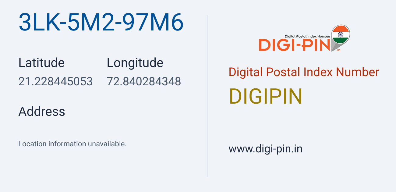 DigiPin 3LK-5M2-97M6 location map showing coordinates 21.228445, 72.840284