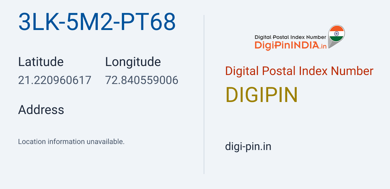 DigiPin 3LK-5M2-PT68 location map showing coordinates 21.220961, 72.840559