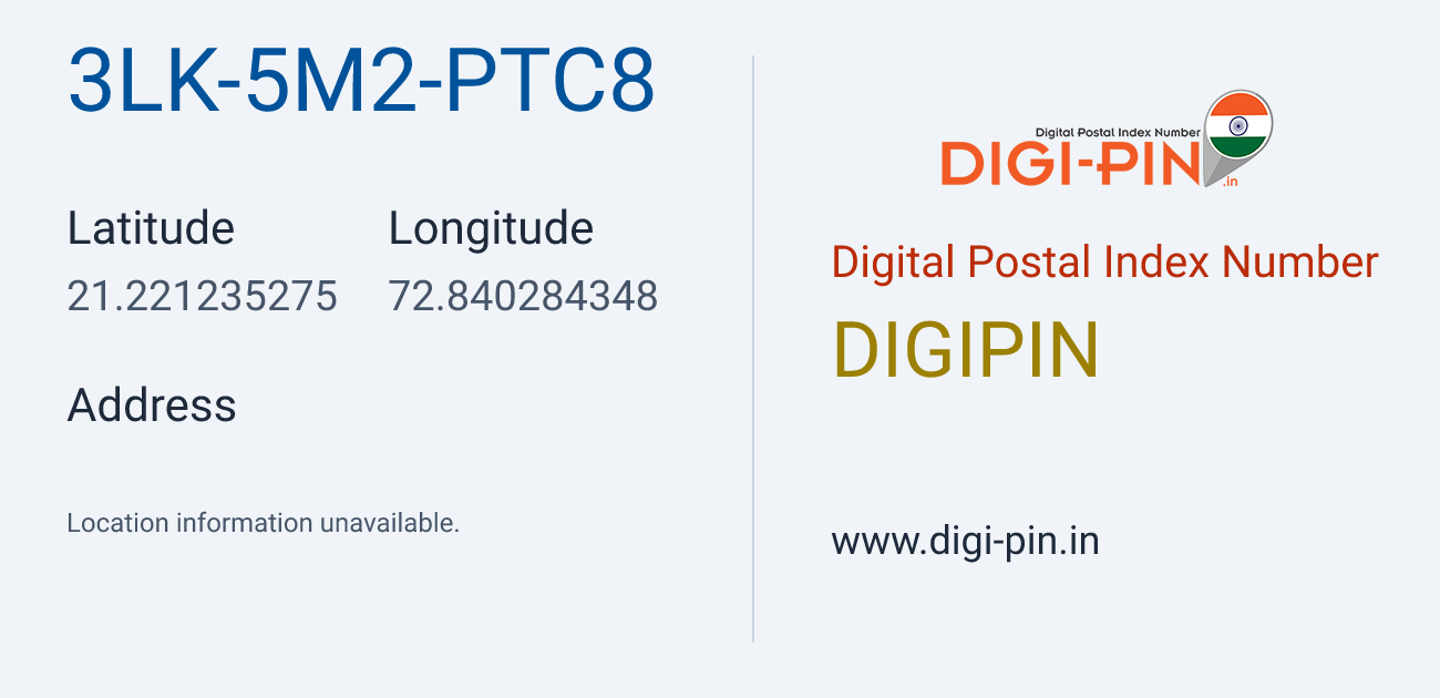 DigiPin 3LK-5M2-PTC8 location map showing coordinates 21.221235, 72.840284