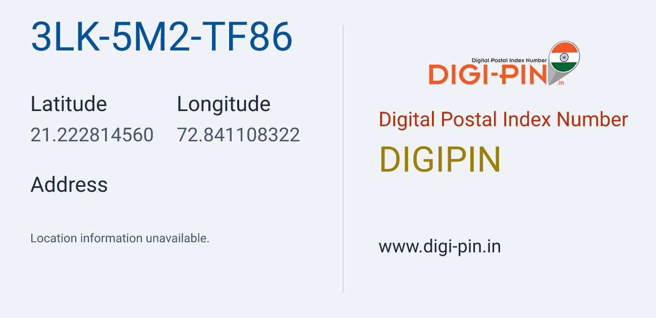DigiPin 3LK-5M2-TF86 location map showing coordinates 21.222815, 72.841108