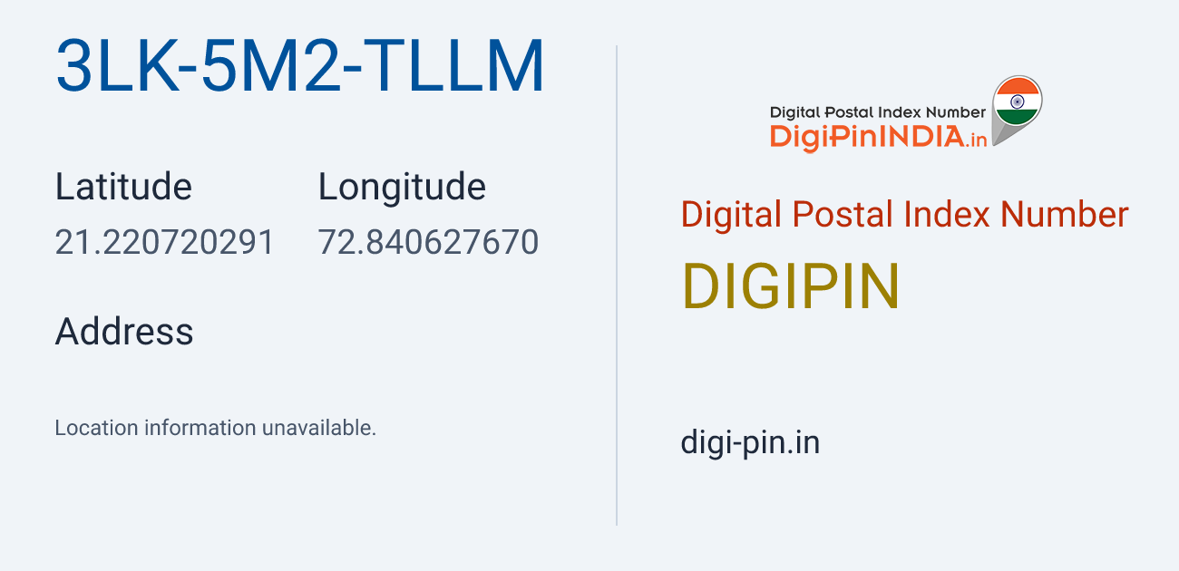 DigiPin 3LK-5M2-TLLM location map showing coordinates 21.220720, 72.840628