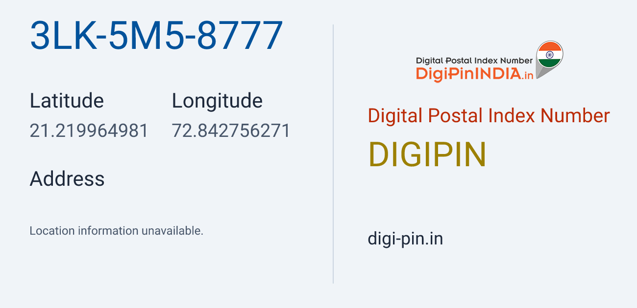 DigiPin 3LK-5M5-8777 location map showing coordinates 21.219965, 72.842756