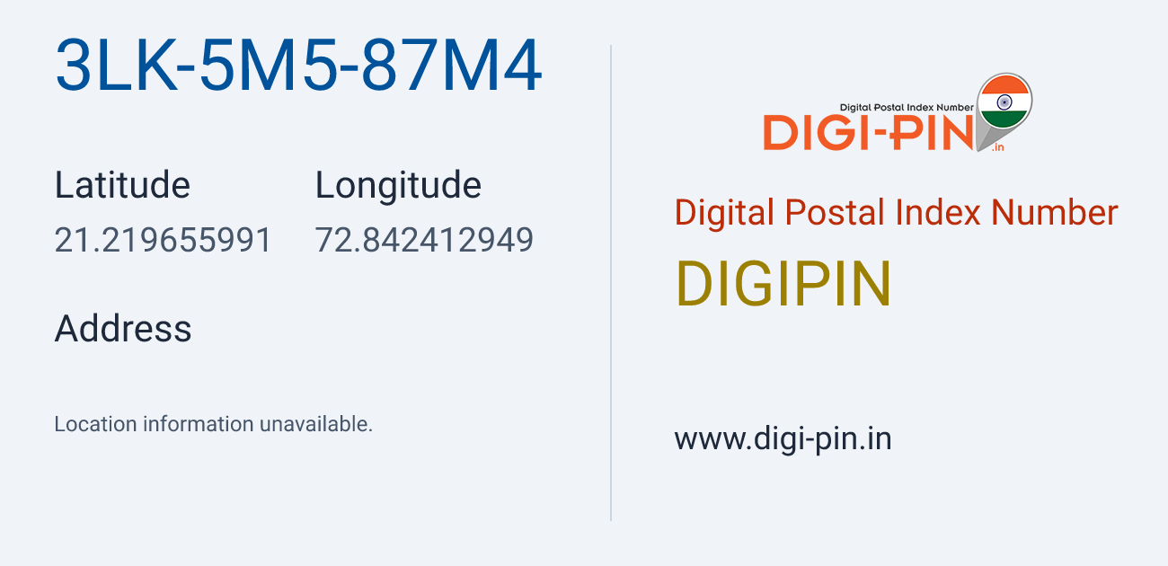 DigiPin 3LK-5M5-87M4 location map showing coordinates 21.219656, 72.842413