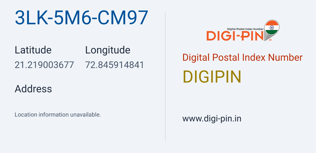 DigiPin 3LK-5M6-CM97 location map showing coordinates 21.219004, 72.845915