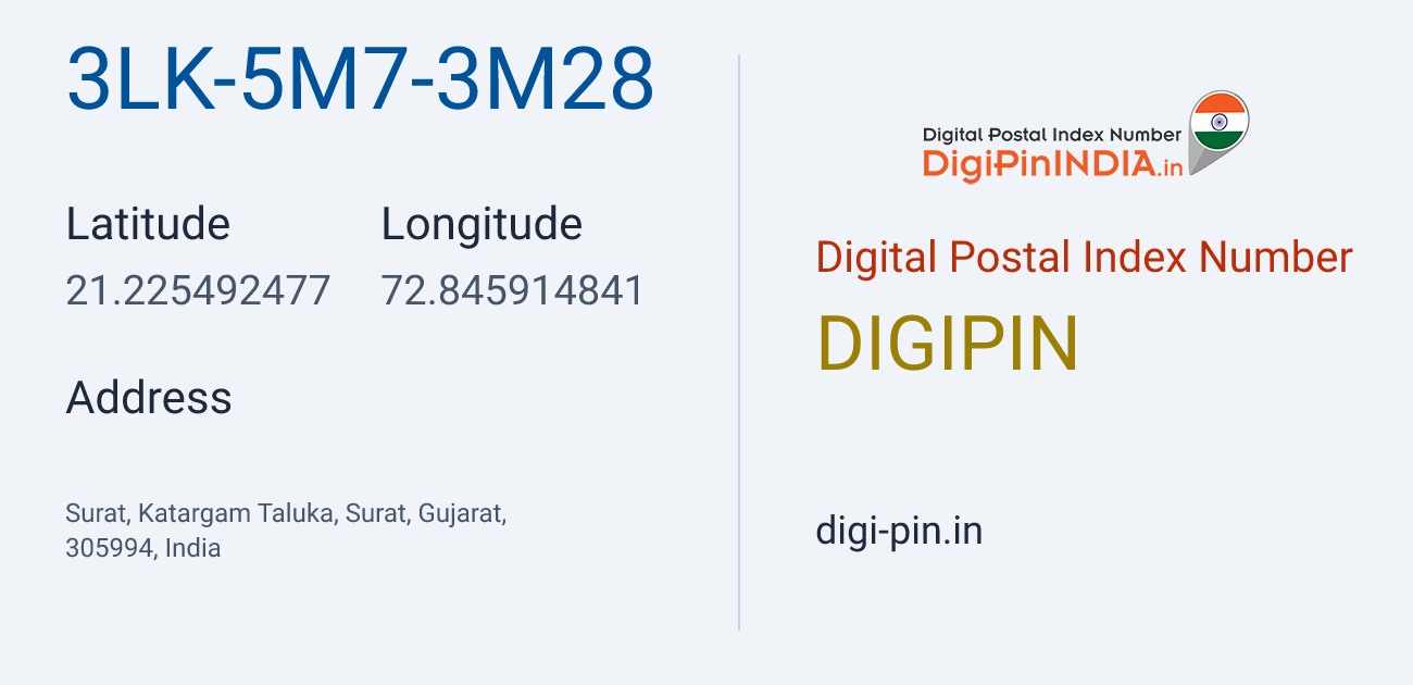 DigiPin 3LK-5M7-3M28 location map showing coordinates 21.225492, 72.845915