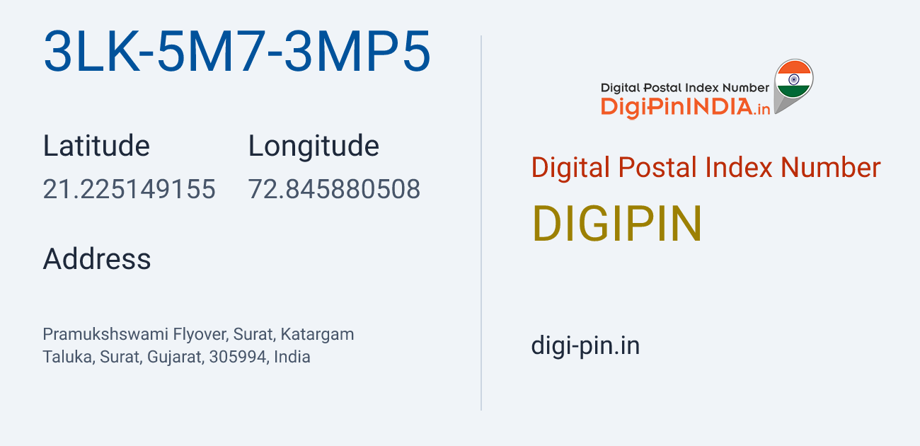 DigiPin 3LK-5M7-3MP5 location map showing coordinates 21.225149, 72.845881