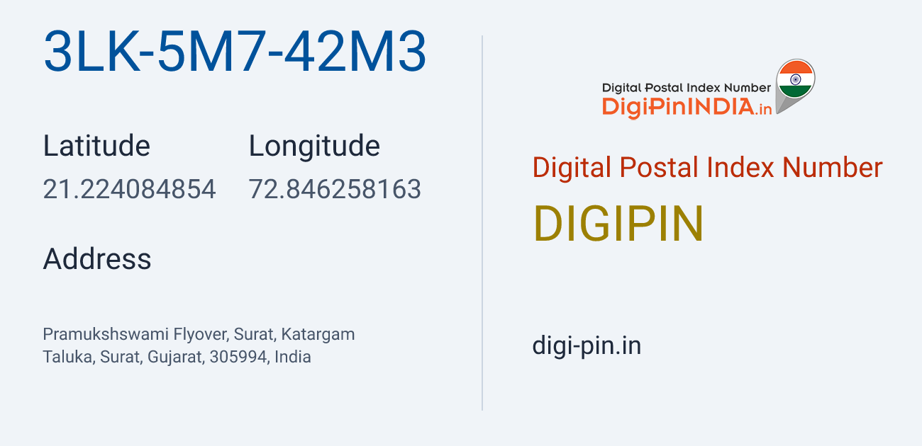 DigiPin 3LK-5M7-42M3 location map showing coordinates 21.224085, 72.846258