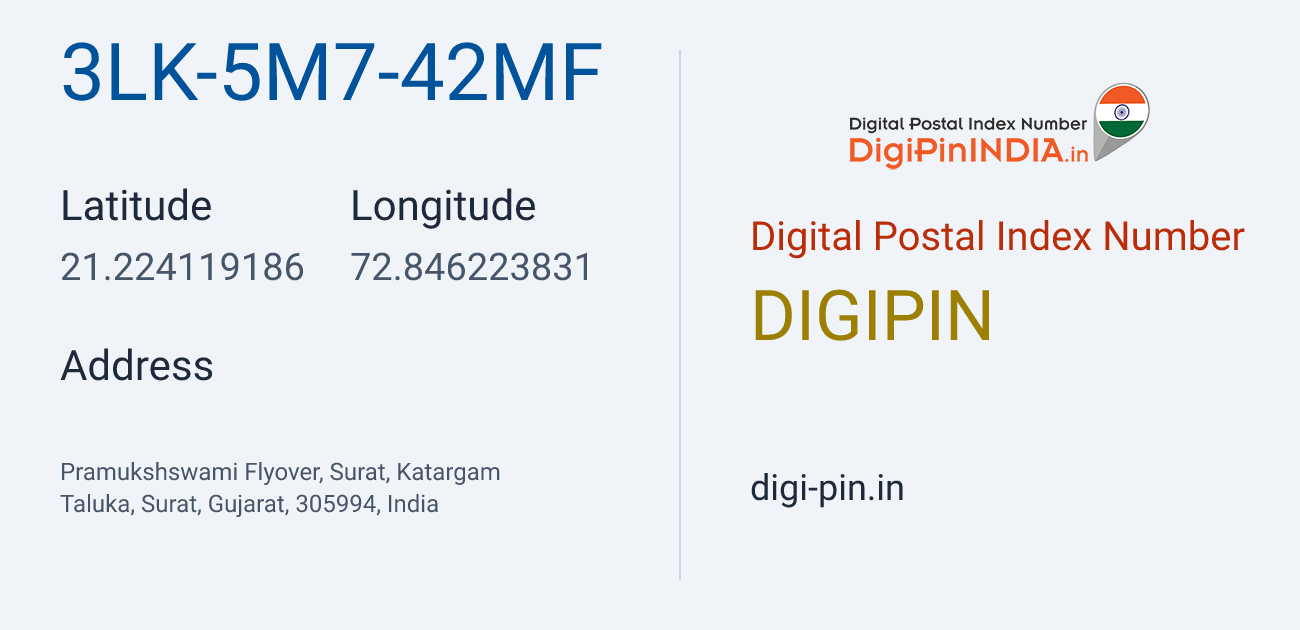 DigiPin 3LK-5M7-42MF location map showing coordinates 21.224119, 72.846224
