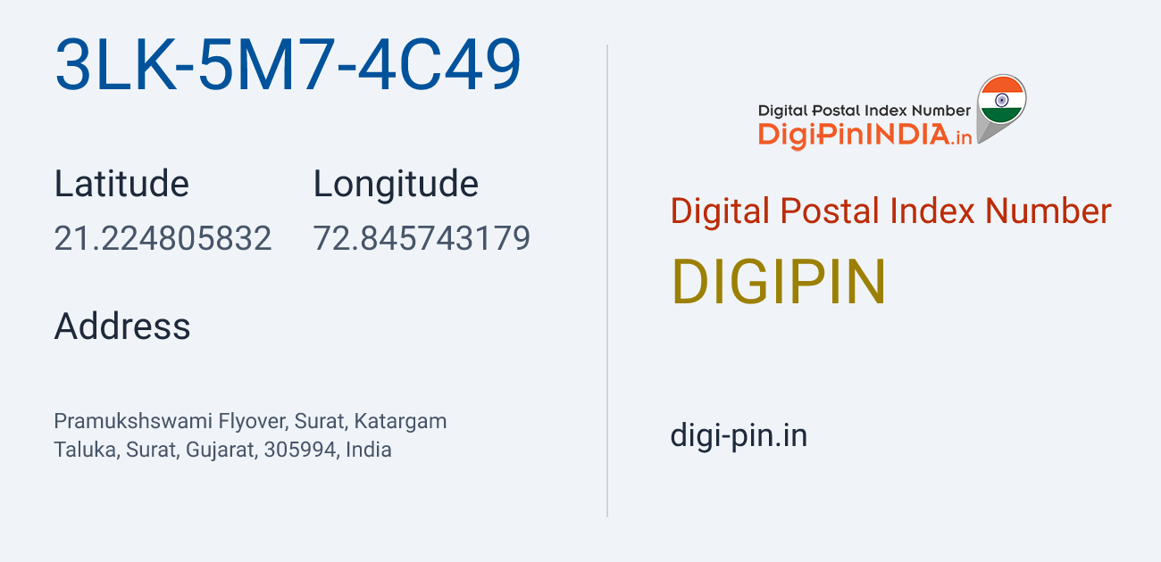 DigiPin 3LK-5M7-4C49 location map showing coordinates 21.224806, 72.845743