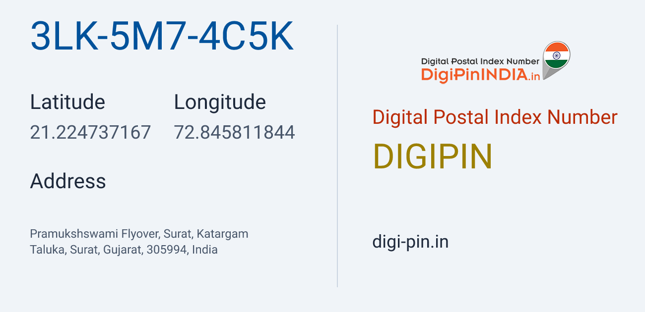 DigiPin 3LK-5M7-4C5K location map showing coordinates 21.224737, 72.845812