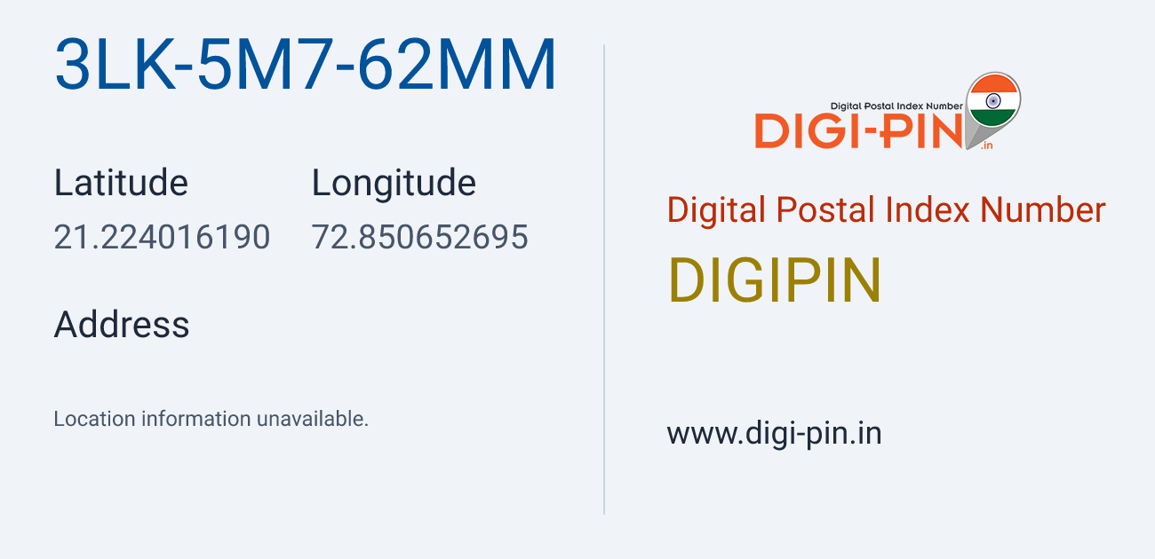 DigiPin 3LK-5M7-62MM location map showing coordinates 21.224016, 72.850653