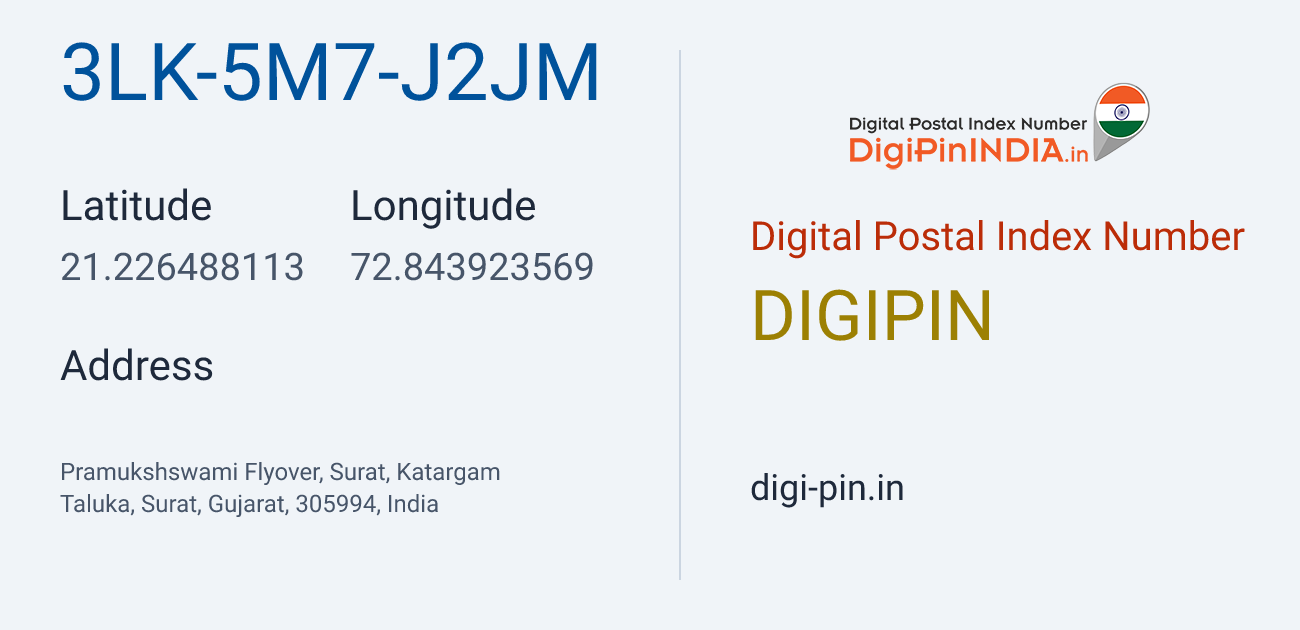 DigiPin 3LK-5M7-J2JM location map showing coordinates 21.226488, 72.843924