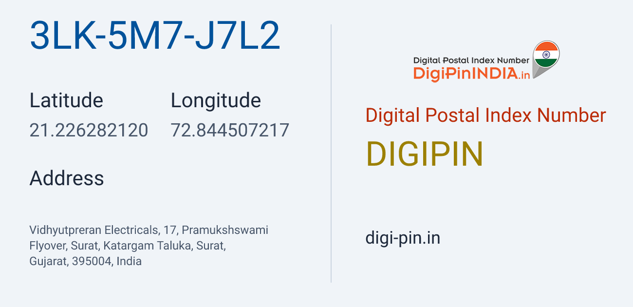 DigiPin 3LK-5M7-J7L2 location map showing coordinates 21.226282, 72.844507