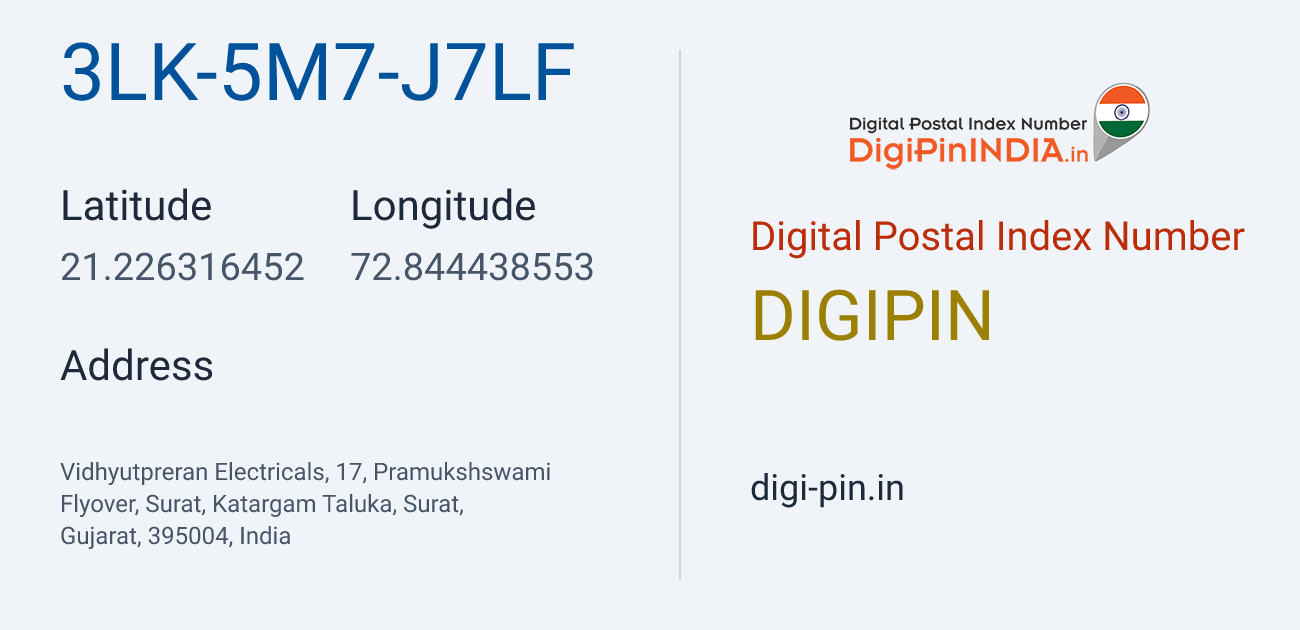 DigiPin 3LK-5M7-J7LF location map showing coordinates 21.226316, 72.844439