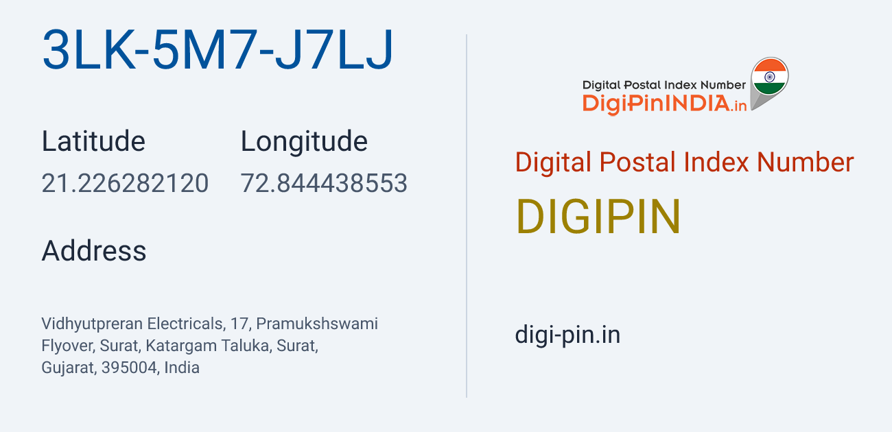 DigiPin 3LK-5M7-J7LJ location map showing coordinates 21.226282, 72.844439