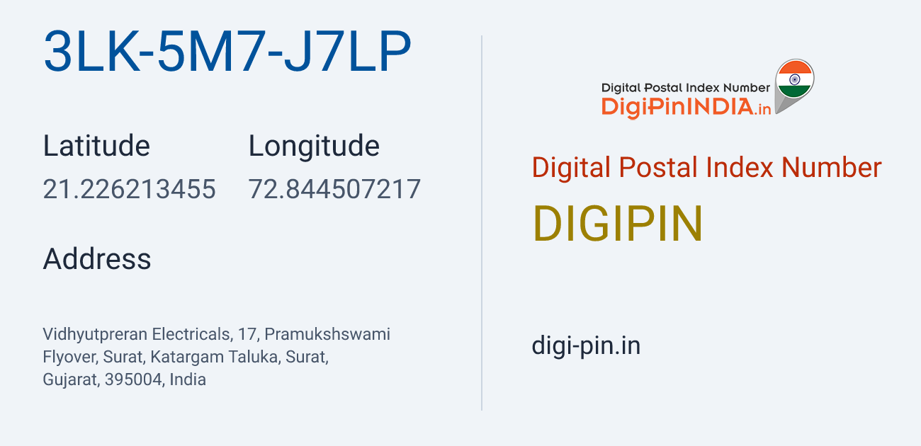 DigiPin 3LK-5M7-J7LP location map showing coordinates 21.226213, 72.844507