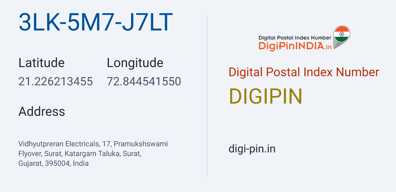 DigiPin 3LK-5M7-J7LT location map showing coordinates 21.226213, 72.844542