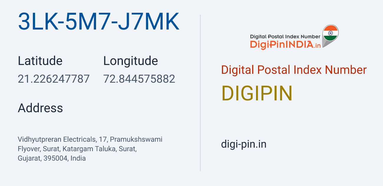 DigiPin 3LK-5M7-J7MK location map showing coordinates 21.226248, 72.844576