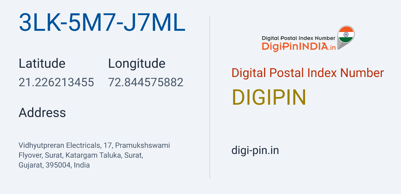 DigiPin 3LK-5M7-J7ML location map showing coordinates 21.226213, 72.844576