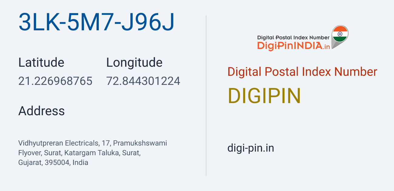 DigiPin 3LK-5M7-J96J location map showing coordinates 21.226969, 72.844301