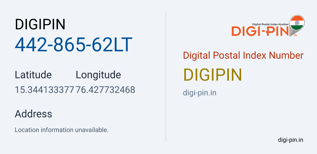 DigiPin 442-865-62LT location map showing coordinates 15.344133, 76.427732