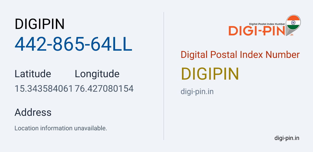 DigiPin 442-865-64LL location map showing coordinates 15.343584, 76.427080