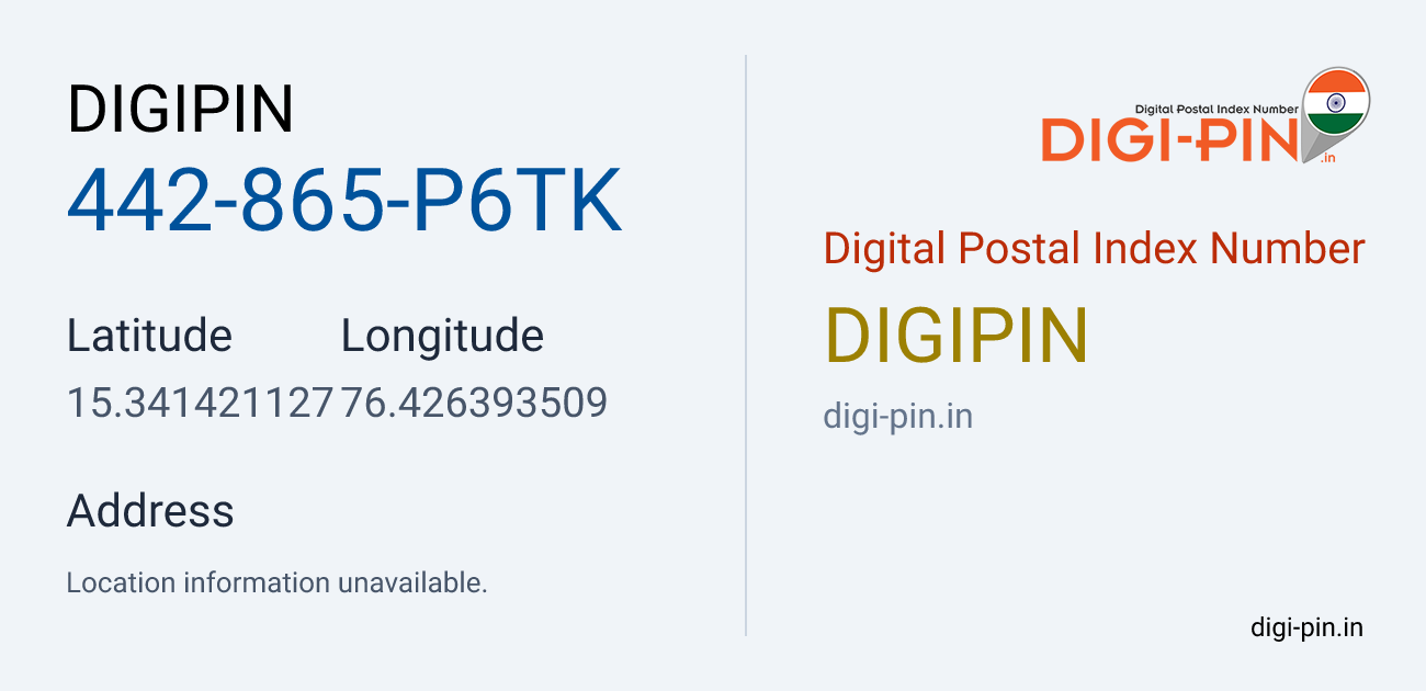 DigiPin 442-865-P6TK location map showing coordinates 15.341421, 76.426394