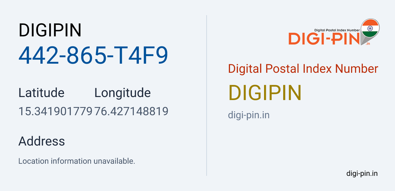DigiPin 442-865-T4F9 location map showing coordinates 15.341902, 76.427149