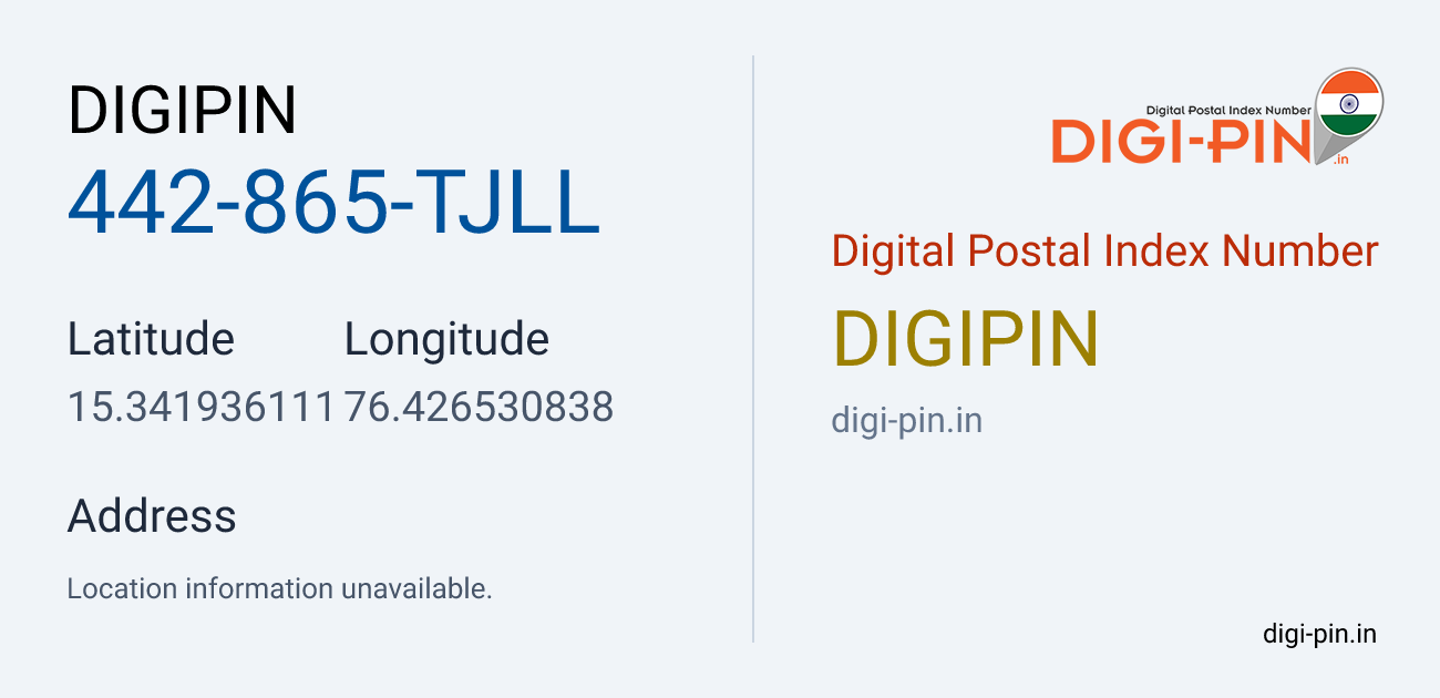 DigiPin 442-865-TJLL location map showing coordinates 15.341936, 76.426531