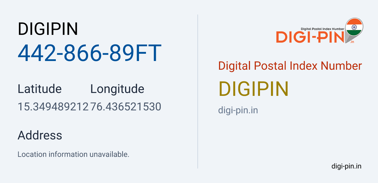 DigiPin 442-866-89FT location map showing coordinates 15.349489, 76.436522