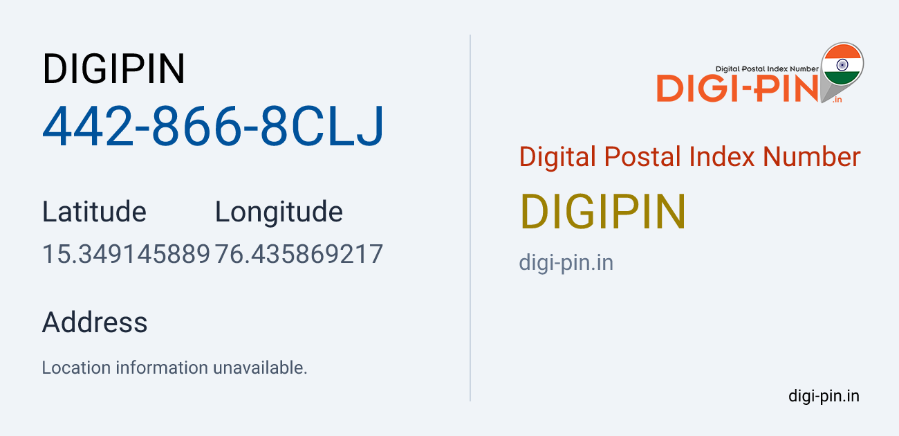 DigiPin 442-866-8CLJ location map showing coordinates 15.349146, 76.435869