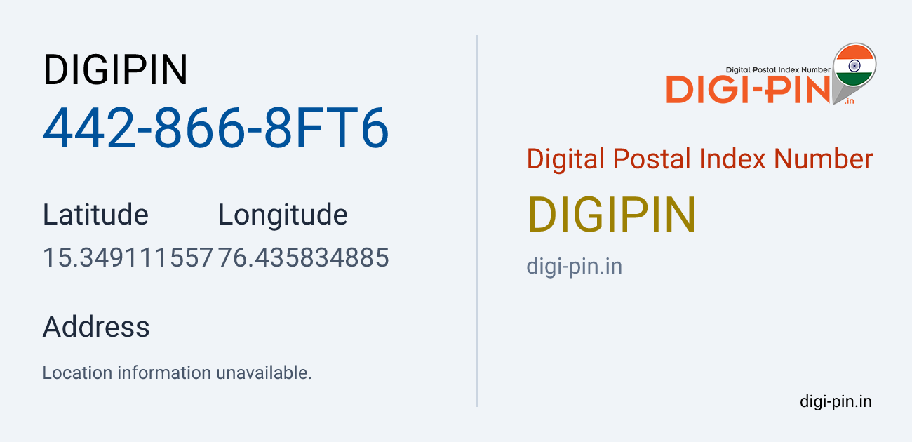 DigiPin 442-866-8FT6 location map showing coordinates 15.349112, 76.435835