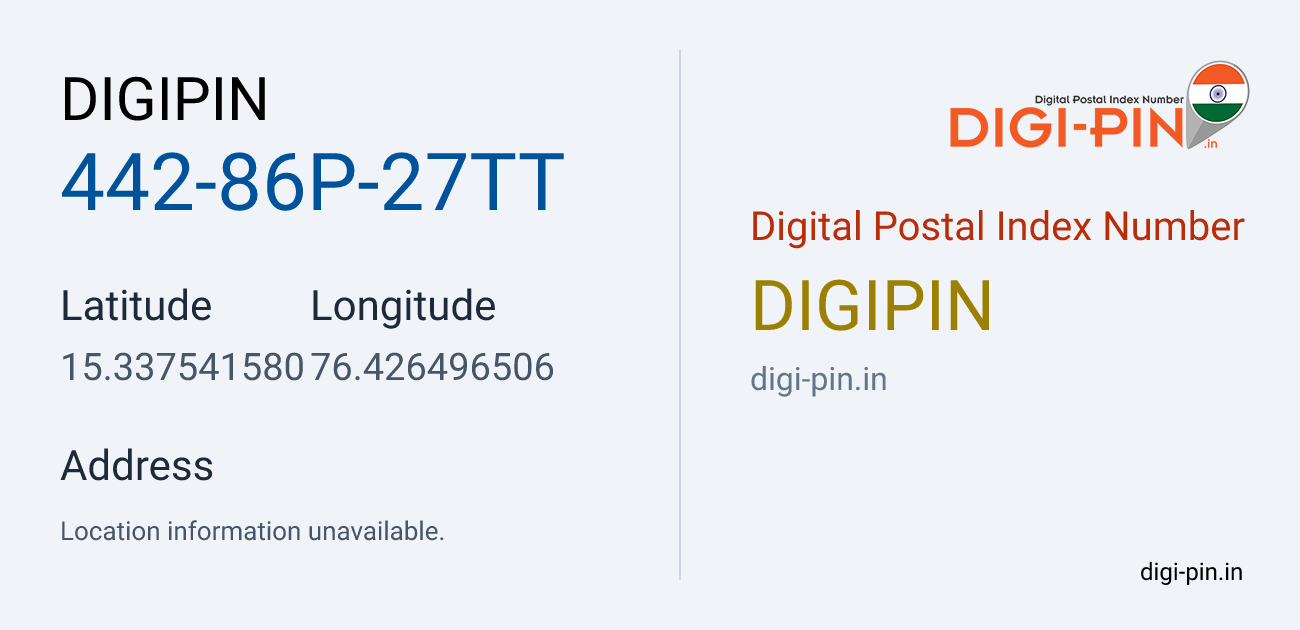 DigiPin 442-86P-27TT location map showing coordinates 15.337542, 76.426497