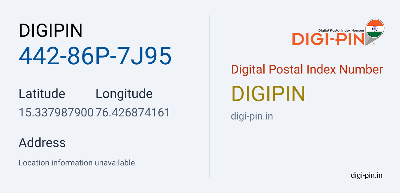 DigiPin 442-86P-7J95 location map showing coordinates 15.337988, 76.426874