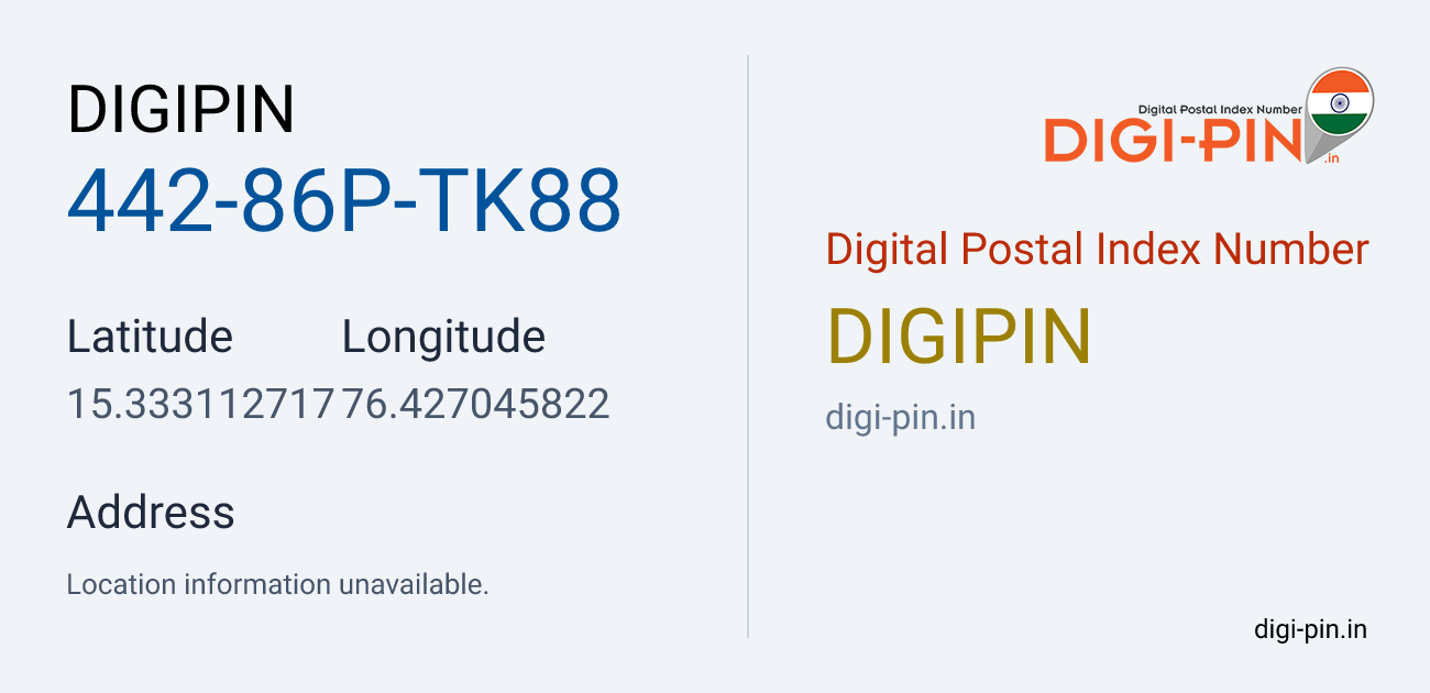DigiPin 442-86P-TK88 location map showing coordinates 15.333113, 76.427046